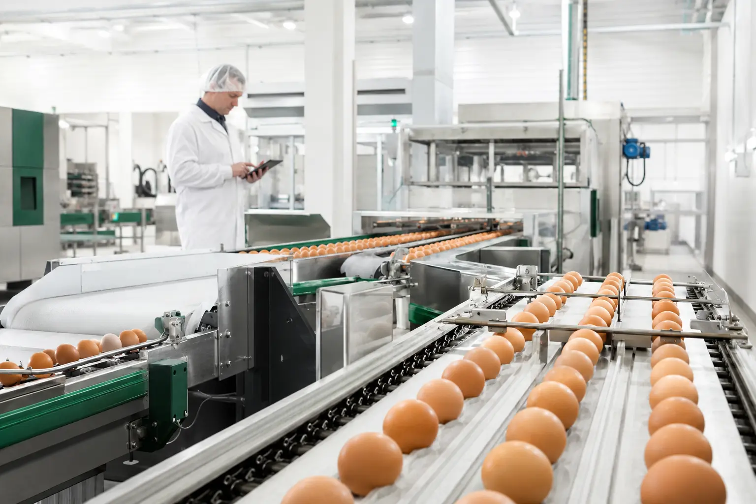 Eierproduktionslinie wird in einem sauberen Betrieb überwacht